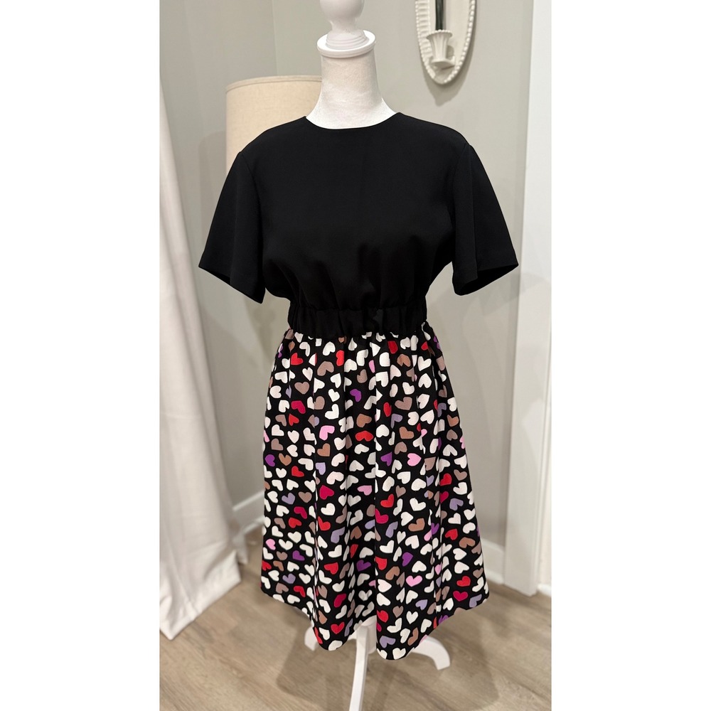 Kate Spade New York Heart Print Smocked Waist Dress Black Multi Size 4